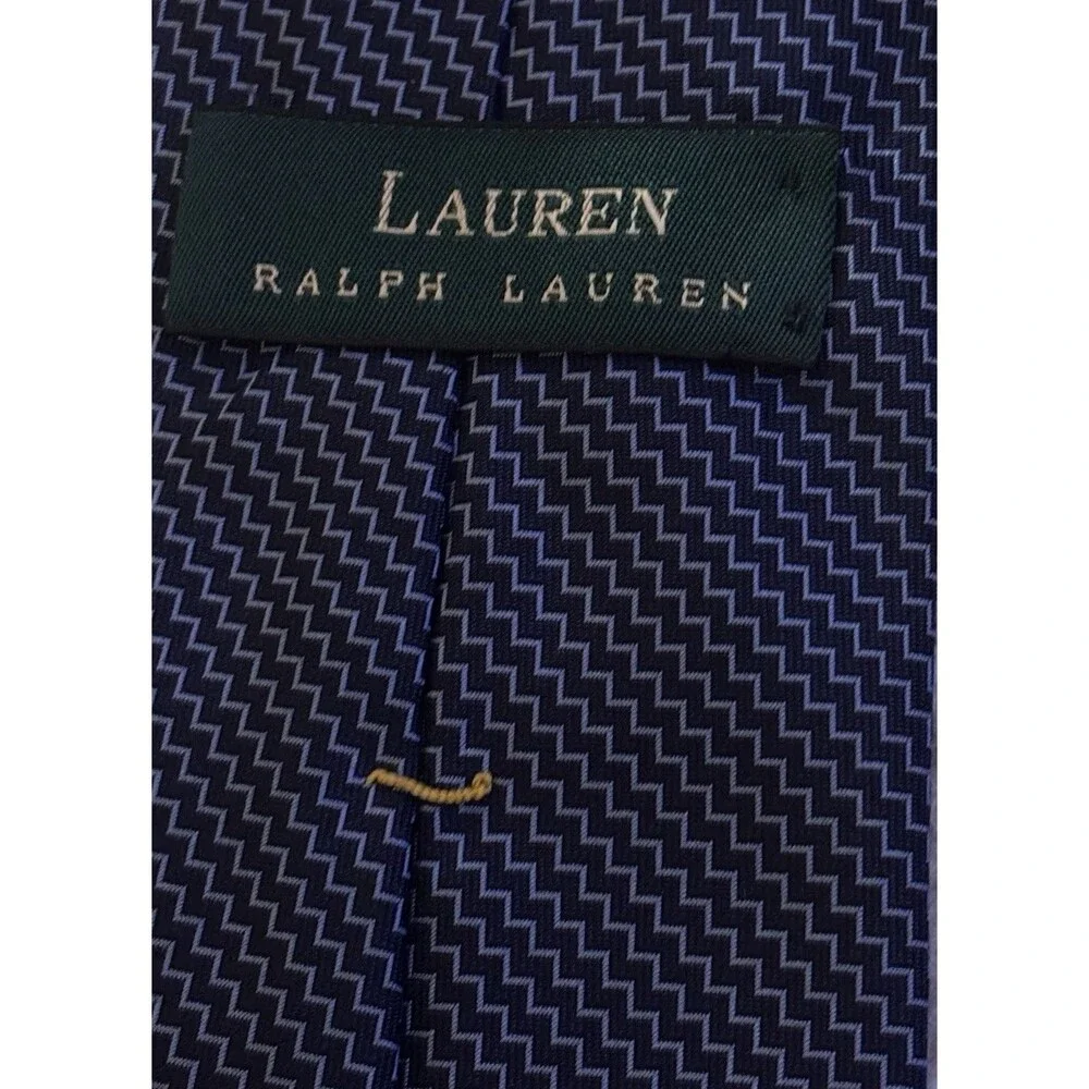 Lauren Ralph Lauren Men’s Tie 100% Silk Navy Blue Geometric Hand Finished